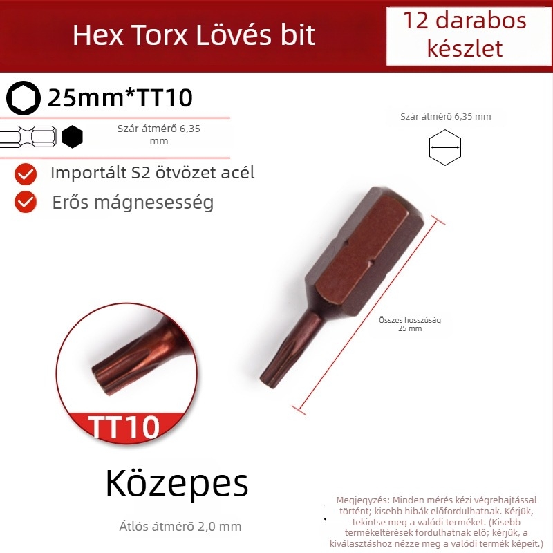 Hétszögletű mágneses bit elektromos fúróhoz és csavarozóhoz, 25 mm; Márka: Other; Anyag: Sandalwood