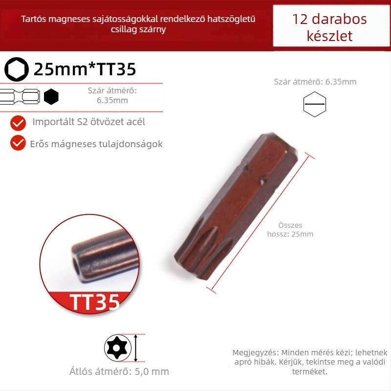 Hétszögletű mágneses bit elektromos fúróhoz és csavarozóhoz, 25 mm; Márka: Other; Anyag: Sandalwood