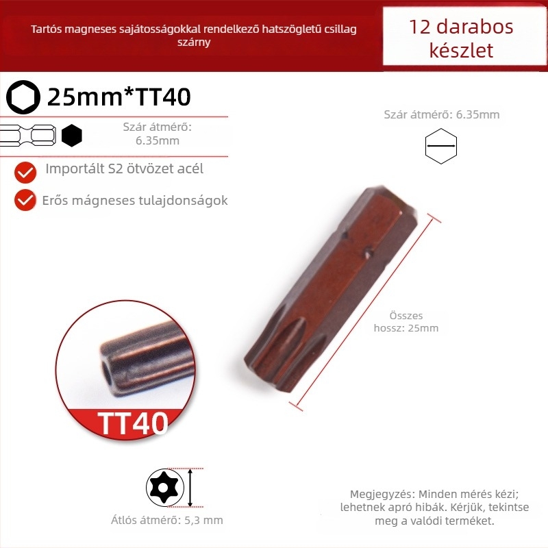 Hétszögletű mágneses bit elektromos fúróhoz és csavarozóhoz, 25 mm; Márka: Other; Anyag: Sandalwood