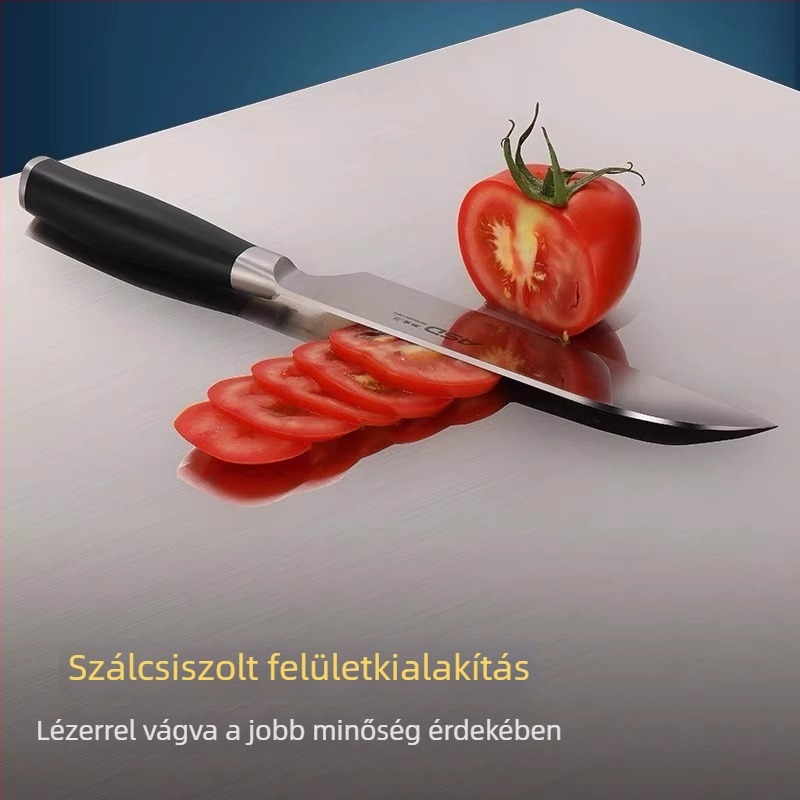 Rozsdamentes acélból készült vágó- és tészta gyúró deszka, kétoldalas konyhai vágódeszka zöldségek és gyümölcsök számára, antibakteriális, vastított, csúszásmentes
