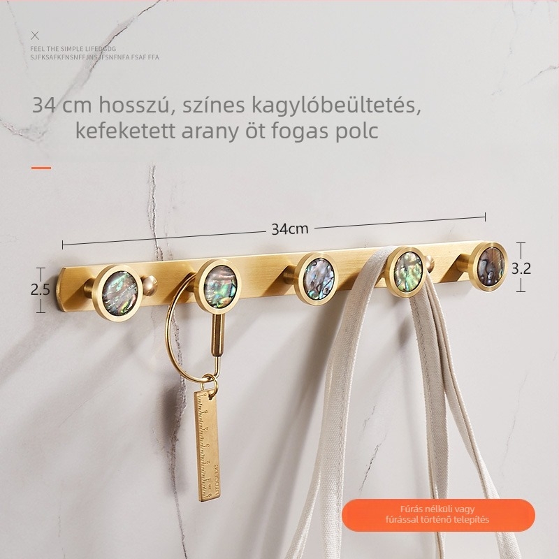 Fürdőszobai falra szerelhető fogas, réz anyag, sárgaréz drótvégzés felület, Ming Francium, 420 g, light luxury stílus