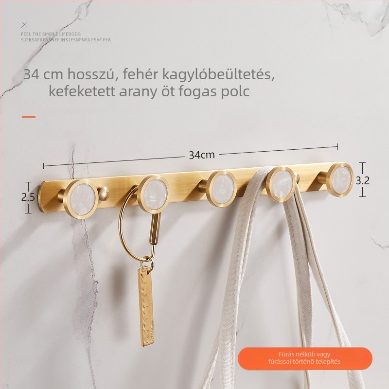 Fürdőszobai falra szerelhető fogas, réz anyag, sárgaréz drótvégzés felület, Ming Francium, 420 g, light luxury stílus