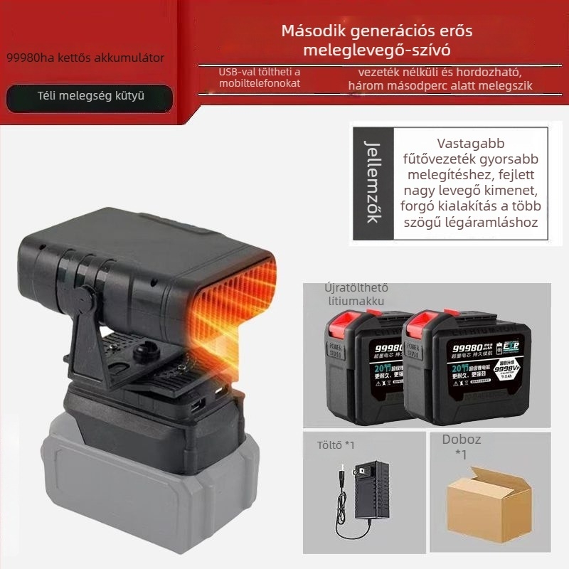 Háromkerekű járműre szerelt akkumulátoros lítium-ion ventilátor, vezeték nélküli meleg levegő fűtő, ablaktisztító/defogger