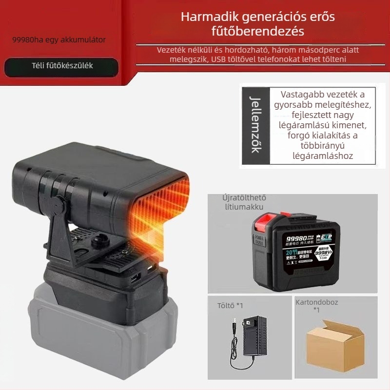 Háromkerekű járműre szerelt akkumulátoros lítium-ion ventilátor, vezeték nélküli meleg levegő fűtő, ablaktisztító/defogger