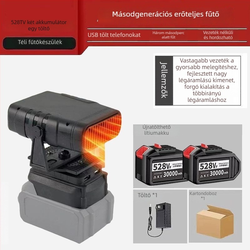 Háromkerekű járműre szerelt akkumulátoros lítium-ion ventilátor, vezeték nélküli meleg levegő fűtő, ablaktisztító/defogger