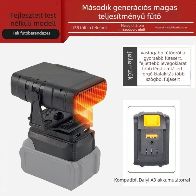 Háromkerekű járműre szerelt akkumulátoros lítium-ion ventilátor, vezeték nélküli meleg levegő fűtő, ablaktisztító/defogger