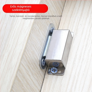 Szekrényajtó mágneszár, csavaros rögzítés, anyag: műanyag–vas, felület: kefés, CT-01 falra szerelés, kézi működtetés