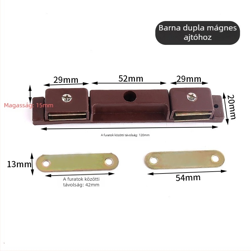 Szekrényajtó mágneszár, csavaros rögzítés, anyag: műanyag–vas, felület: kefés, CT-01 falra szerelés, kézi működtetés