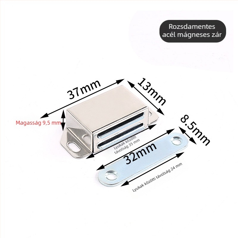 Szekrényajtó mágneszár, csavaros rögzítés, anyag: műanyag–vas, felület: kefés, CT-01 falra szerelés, kézi működtetés