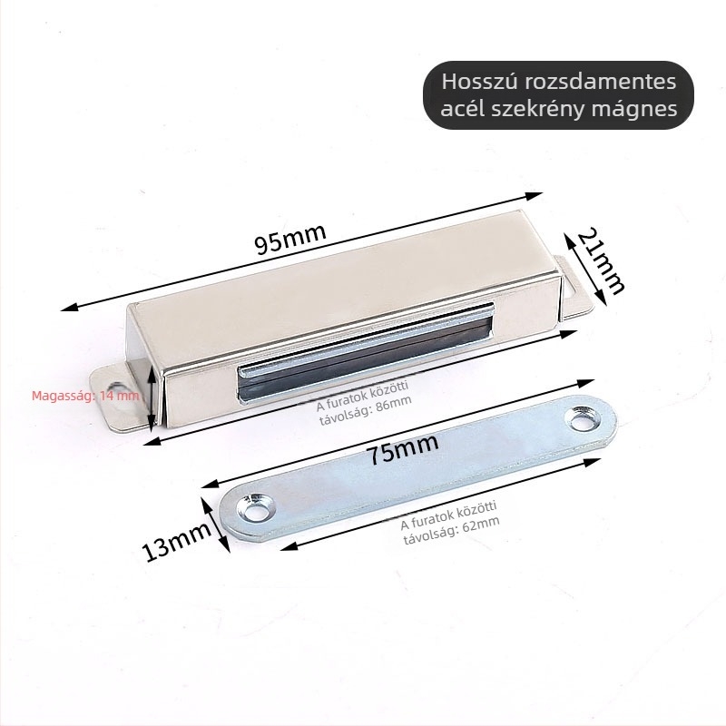 Szekrényajtó mágneszár, csavaros rögzítés, anyag: műanyag–vas, felület: kefés, CT-01 falra szerelés, kézi működtetés