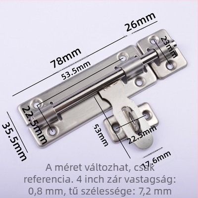 Rozsdamentes acél ajtózár, típus butterfly latch, felületre szerelt, modern minimalista stílus, csiszolt felület