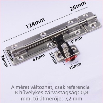 Rozsdamentes acél ajtózár, típus butterfly latch, felületre szerelt, modern minimalista stílus, csiszolt felület