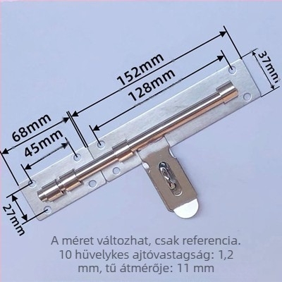 Rozsdamentes acél ajtózár, típus butterfly latch, felületre szerelt, modern minimalista stílus, csiszolt felület