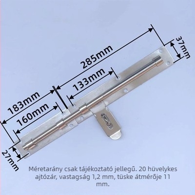 Rozsdamentes acél ajtózár, típus butterfly latch, felületre szerelt, modern minimalista stílus, csiszolt felület