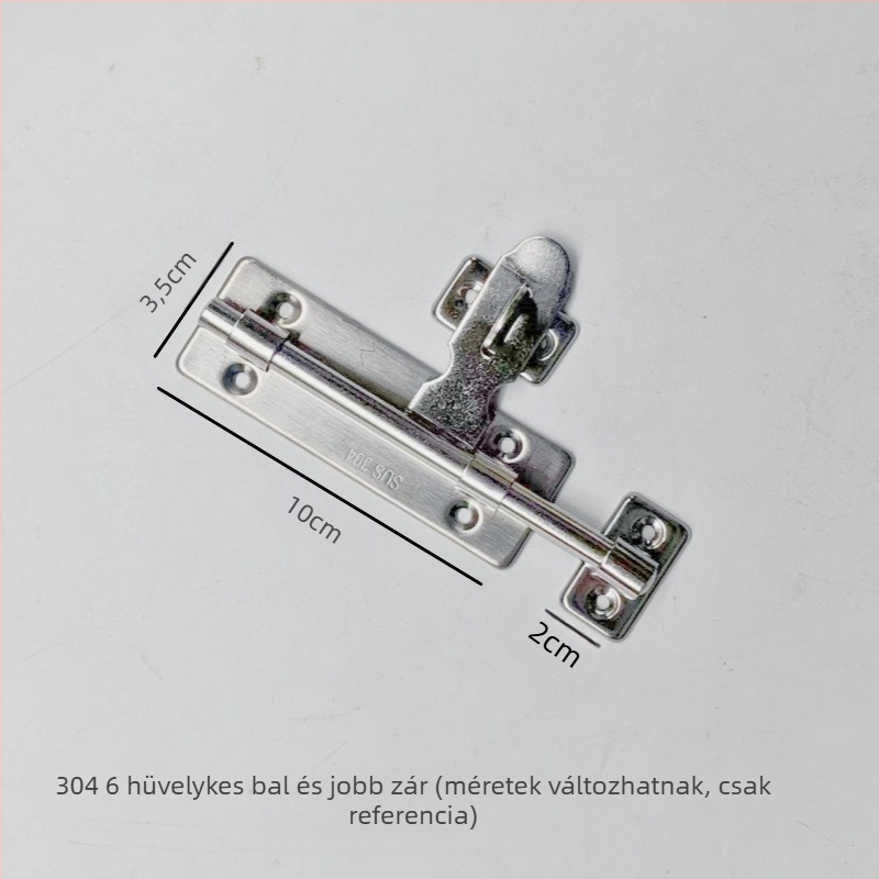 Rozsdamentes acél ajtózár, típus butterfly latch, felületre szerelt, modern minimalista stílus, csiszolt felület