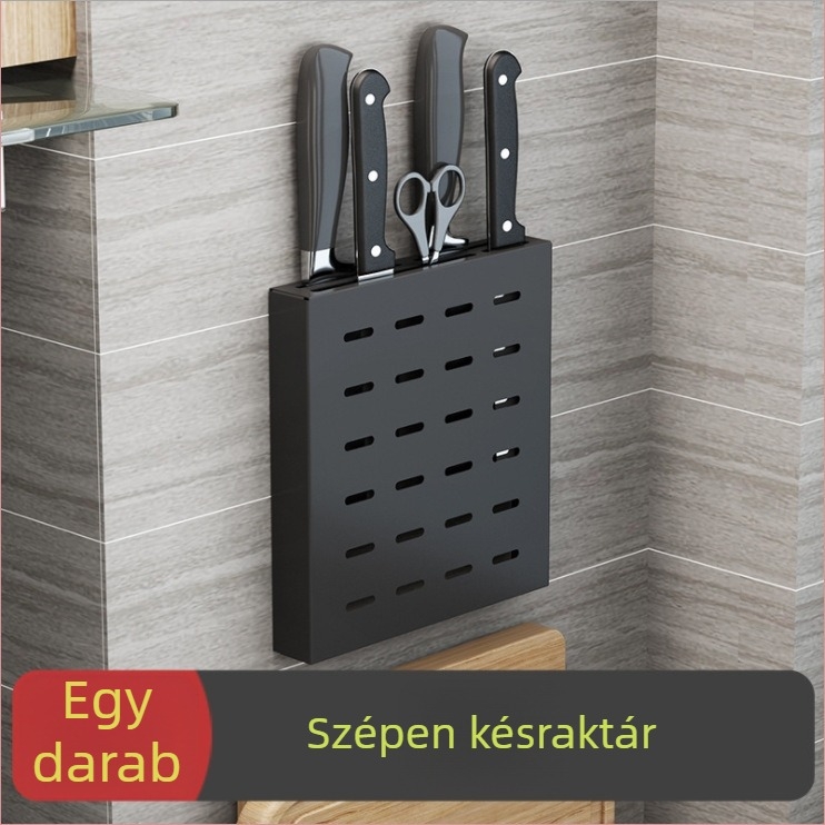 Rozsdamentes acél falra szerelhető konyhai állvány kés tartóval, vágódeszka és fedő tárolással – 1 szint, Modell AQ-221