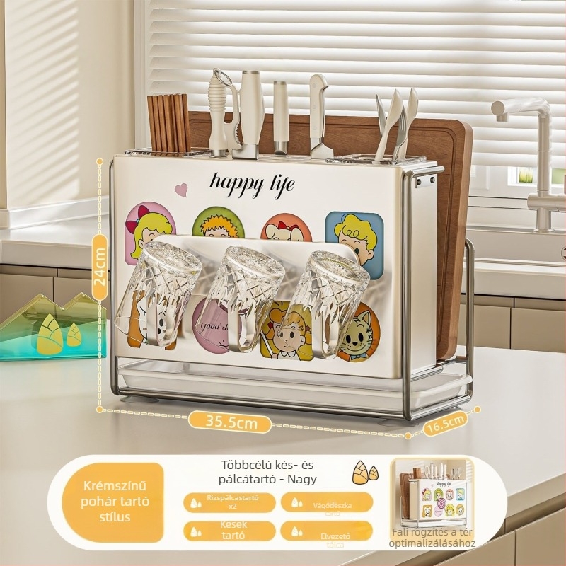 Konyhai késtartó – falra szerelhető, összeszerelés nélkül, szénacél, ZN márka