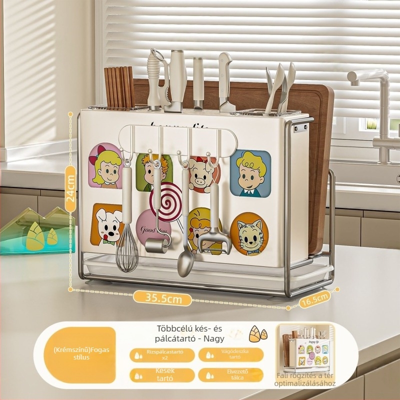 Konyhai késtartó – falra szerelhető, összeszerelés nélkül, szénacél, ZN márka