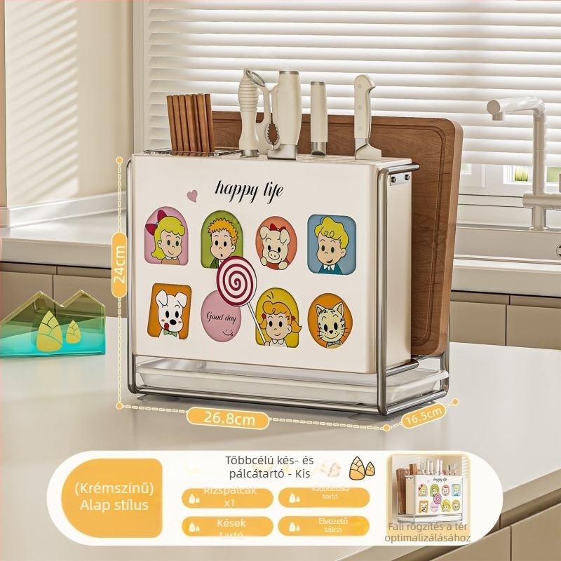 Konyhai késtartó – falra szerelhető, összeszerelés nélkül, szénacél, ZN márka