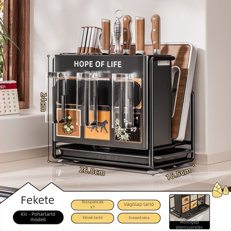 Konyhai késtartó – falra szerelhető, összeszerelés nélkül, szénacél, ZN márka