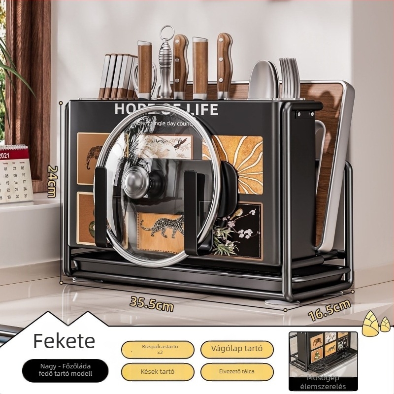 Konyhai késtartó – falra szerelhető, összeszerelés nélkül, szénacél, ZN márka