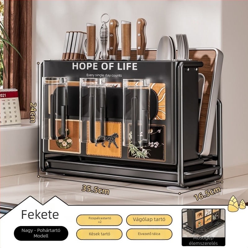 Konyhai késtartó – falra szerelhető, összeszerelés nélkül, szénacél, ZN márka