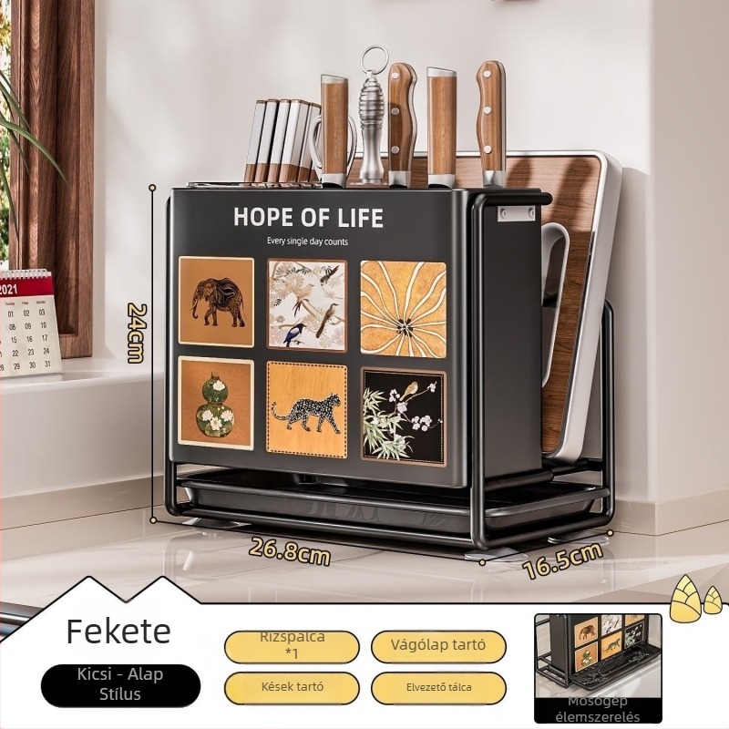 Konyhai késtartó – falra szerelhető, összeszerelés nélkül, szénacél, ZN márka