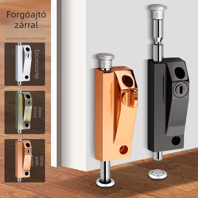 Forgóajtó-zár, alumínium ötvözet, keretes ajtó, Knob Key modell, elektroplatinált bevonat