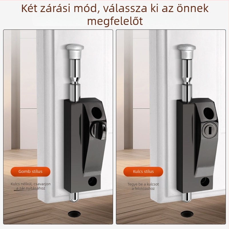 Forgóajtó-zár, alumínium ötvözet, keretes ajtó, Knob Key modell, elektroplatinált bevonat