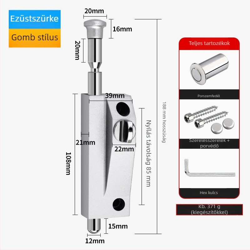 Forgóajtó-zár, alumínium ötvözet, keretes ajtó, Knob Key modell, elektroplatinált bevonat
