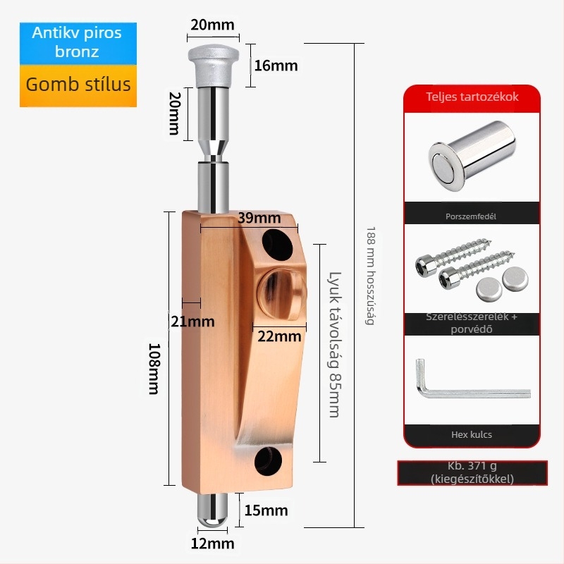Forgóajtó-zár, alumínium ötvözet, keretes ajtó, Knob Key modell, elektroplatinált bevonat