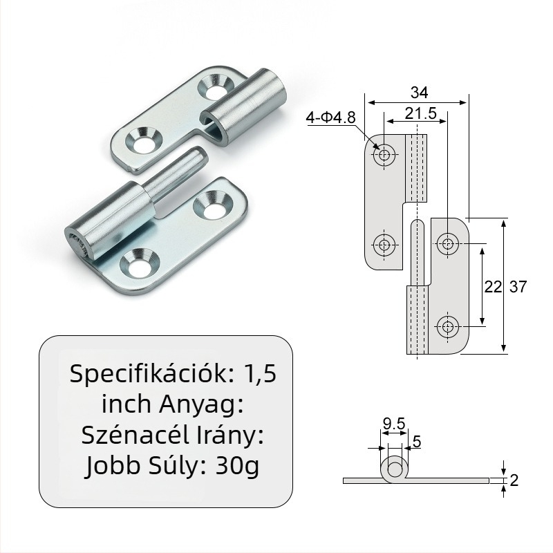Leválasztható csukló szekrényekhez — sík, ipari összecsukható hardver, 304 rozsdamentes acél, 2 mm vastagság, elektroplattolt felület