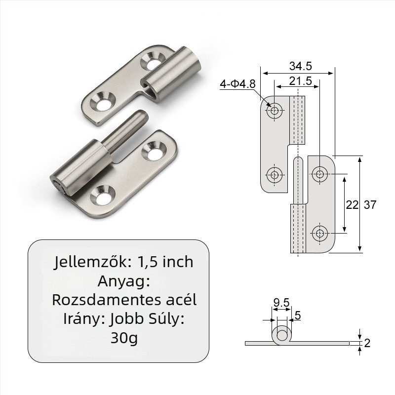Leválasztható csukló szekrényekhez — sík, ipari összecsukható hardver, 304 rozsdamentes acél, 2 mm vastagság, elektroplattolt felület