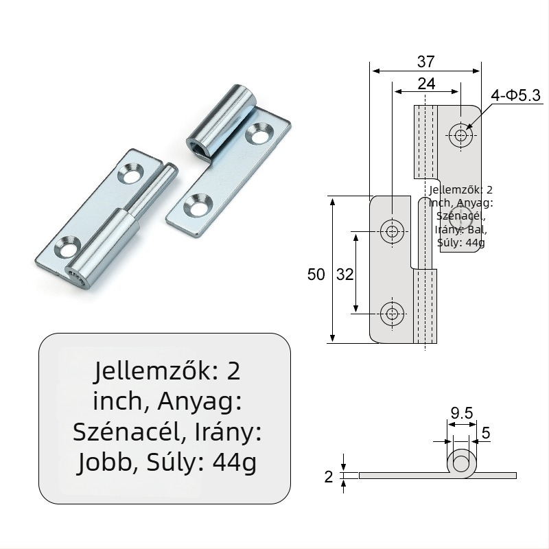 Leválasztható csukló szekrényekhez — sík, ipari összecsukható hardver, 304 rozsdamentes acél, 2 mm vastagság, elektroplattolt felület