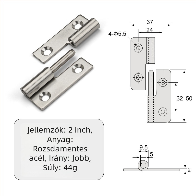 Leválasztható csukló szekrényekhez — sík, ipari összecsukható hardver, 304 rozsdamentes acél, 2 mm vastagság, elektroplattolt felület