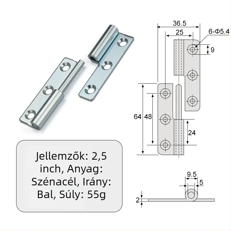 Leválasztható csukló szekrényekhez — sík, ipari összecsukható hardver, 304 rozsdamentes acél, 2 mm vastagság, elektroplattolt felület