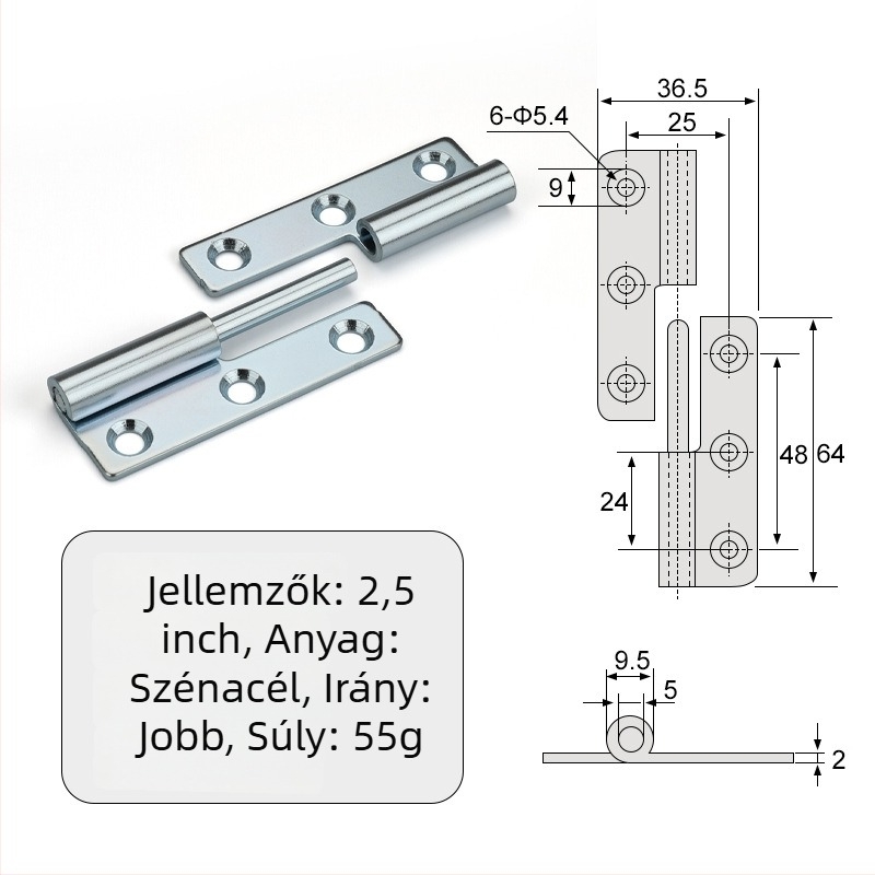 Leválasztható csukló szekrényekhez — sík, ipari összecsukható hardver, 304 rozsdamentes acél, 2 mm vastagság, elektroplattolt felület