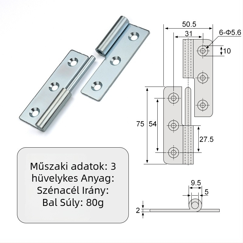 Leválasztható csukló szekrényekhez — sík, ipari összecsukható hardver, 304 rozsdamentes acél, 2 mm vastagság, elektroplattolt felület