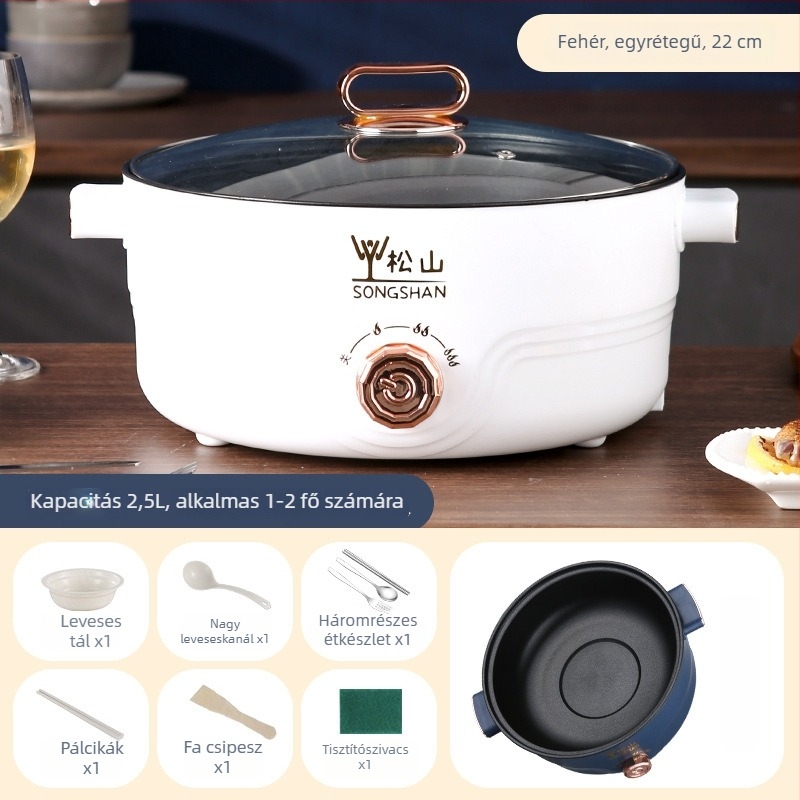 Többfunkciós elektromos főzőedény otthoni konyhához pároláshoz és főzéshez, 4,1–6 L, 2–3 személyre, tapadásmentes belső tál, forgatható gombos vezérlés, két rétegű kialakítás