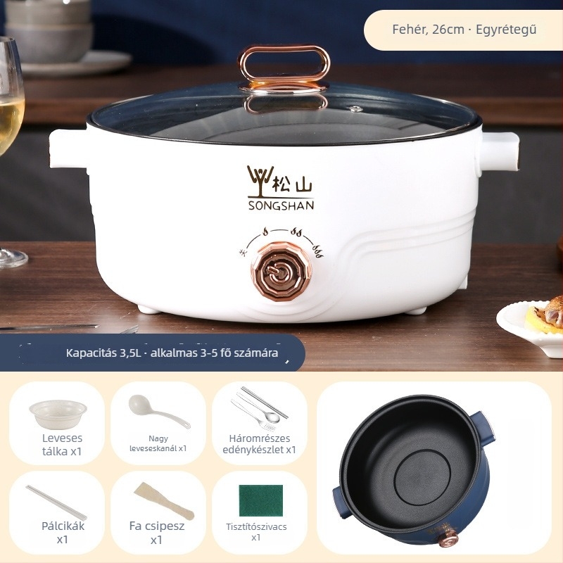 Többfunkciós elektromos főzőedény otthoni konyhához pároláshoz és főzéshez, 4,1–6 L, 2–3 személyre, tapadásmentes belső tál, forgatható gombos vezérlés, két rétegű kialakítás