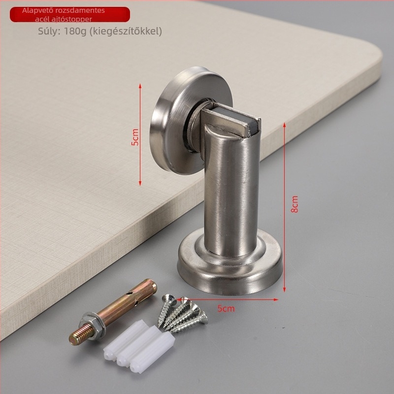 Rozsdamentes acél ajtó stopper, modell 189, falra szerelt, automata, megnövelt magasság, anyag: 304/201 rozsdamentes acél