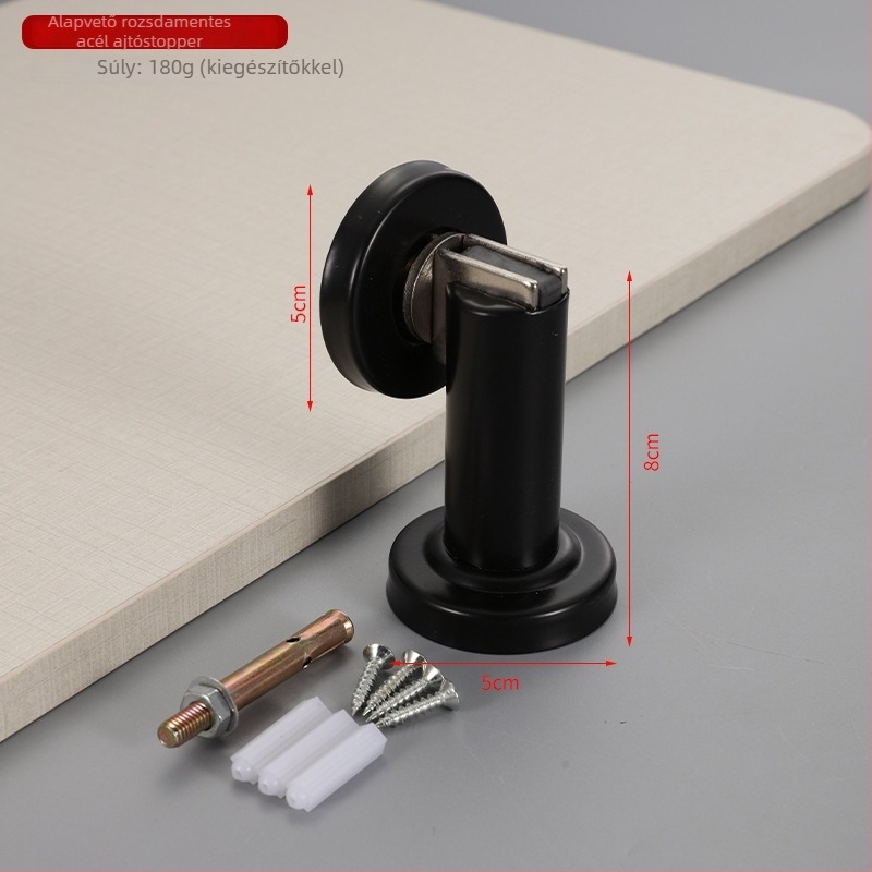 Rozsdamentes acél ajtó stopper, modell 189, falra szerelt, automata, megnövelt magasság, anyag: 304/201 rozsdamentes acél