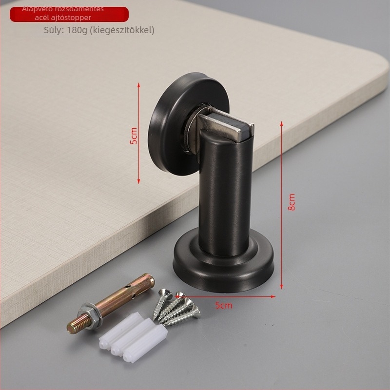 Rozsdamentes acél ajtó stopper, modell 189, falra szerelt, automata, megnövelt magasság, anyag: 304/201 rozsdamentes acél