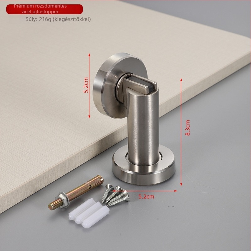 Rozsdamentes acél ajtó stopper, modell 189, falra szerelt, automata, megnövelt magasság, anyag: 304/201 rozsdamentes acél