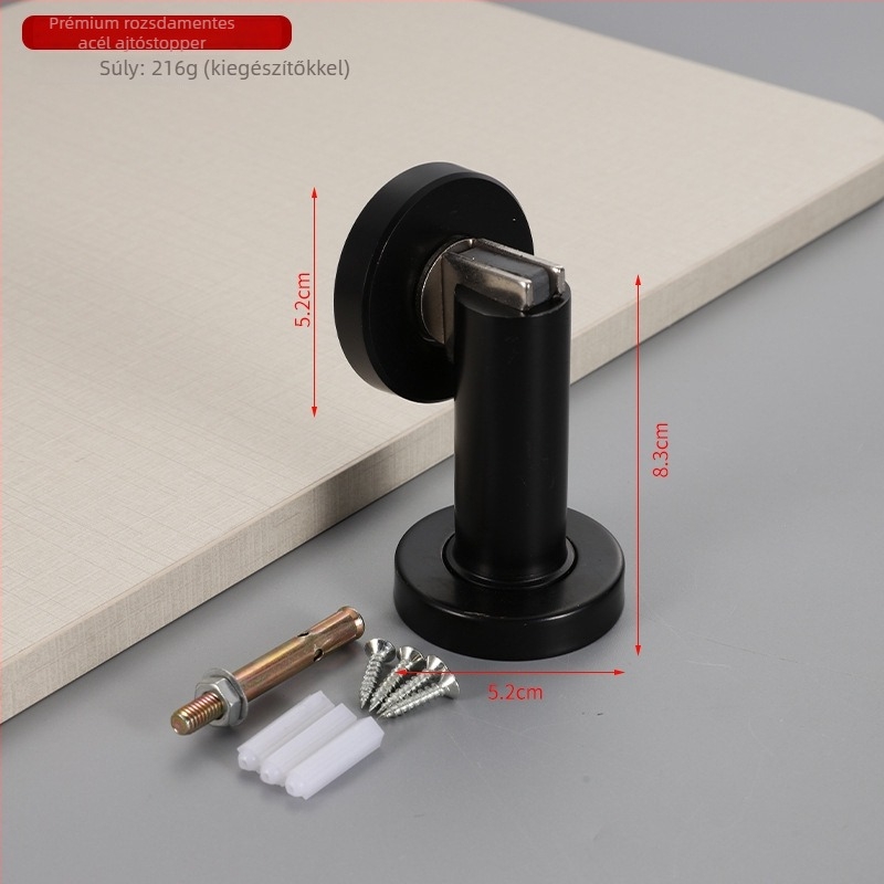 Rozsdamentes acél ajtó stopper, modell 189, falra szerelt, automata, megnövelt magasság, anyag: 304/201 rozsdamentes acél