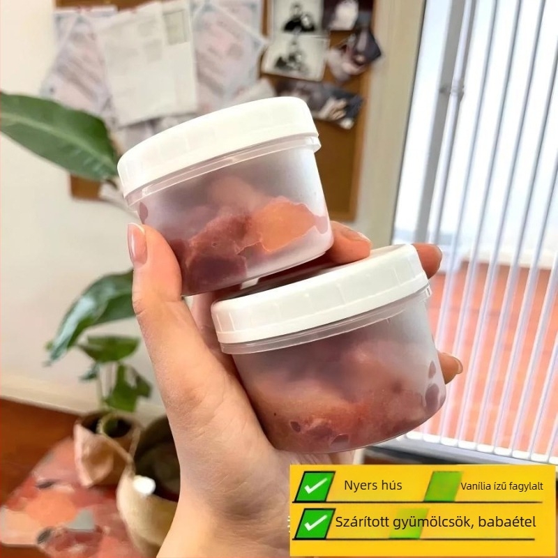 Élelmiszerbiztonságos egyszer használatos ebédes doboz fedéllel, kerek alak, PP anyag, mikrosütőben használható, fagyasztásra alkalmas.