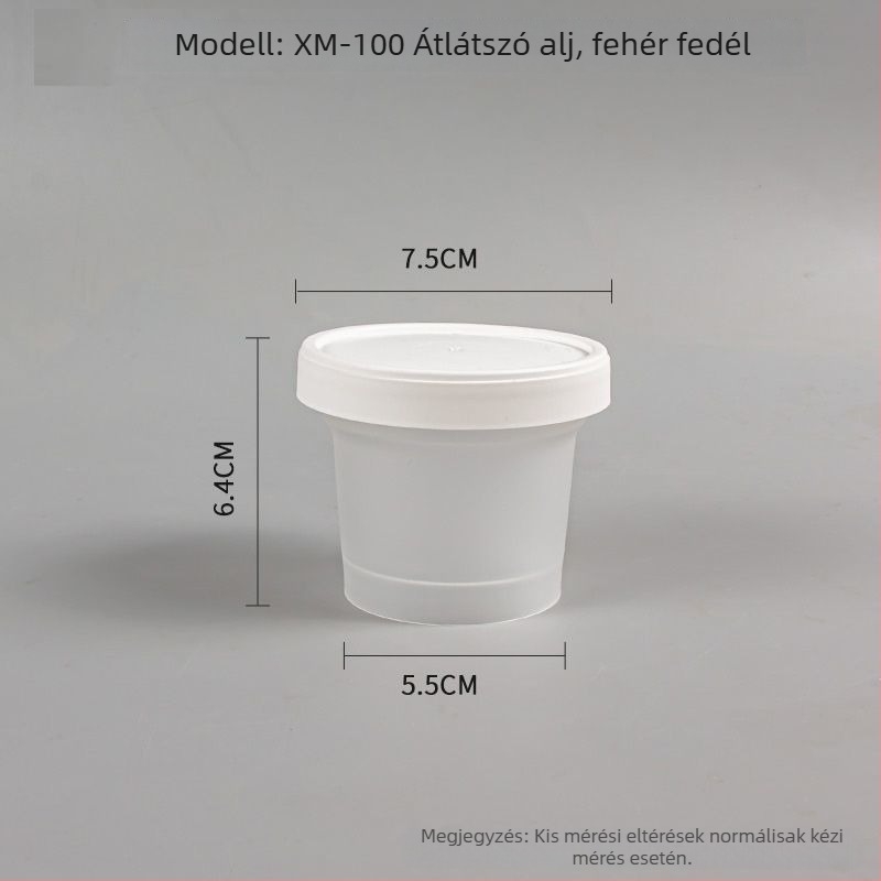 Élelmiszerbiztonságos egyszer használatos ebédes doboz fedéllel, kerek alak, PP anyag, mikrosütőben használható, fagyasztásra alkalmas.