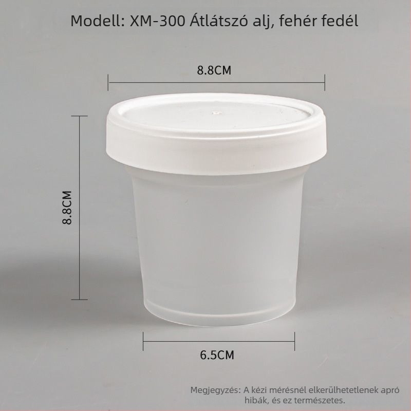 Élelmiszerbiztonságos egyszer használatos ebédes doboz fedéllel, kerek alak, PP anyag, mikrosütőben használható, fagyasztásra alkalmas.