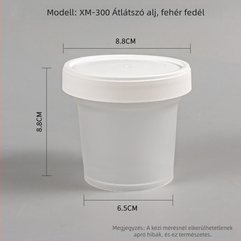 Élelmiszerbiztonságos egyszer használatos ebédes doboz fedéllel, kerek alak, PP anyag, mikrosütőben használható, fagyasztásra alkalmas.