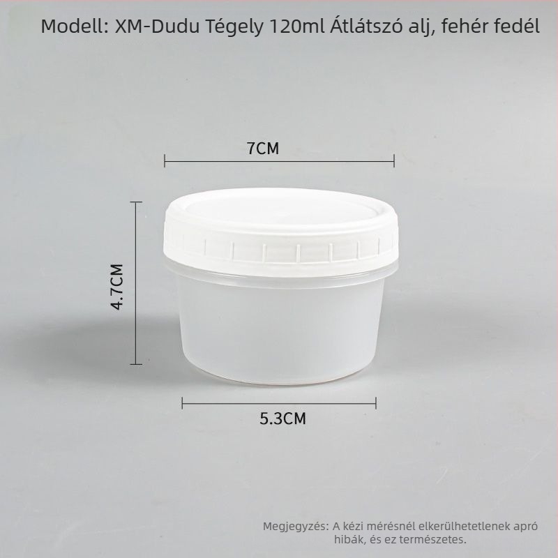 Élelmiszerbiztonságos egyszer használatos ebédes doboz fedéllel, kerek alak, PP anyag, mikrosütőben használható, fagyasztásra alkalmas.